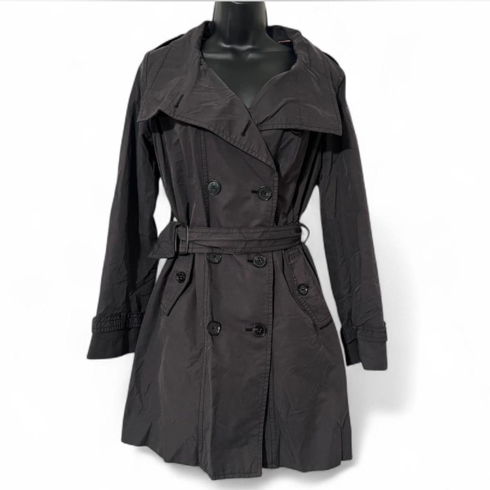 GAP Gray Belted Trench Coat Small Classic Double Breasted